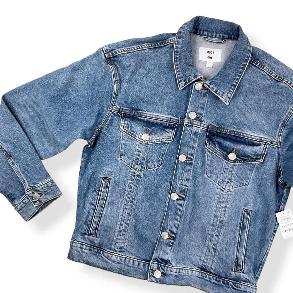 Mode‎ of One Jacket Men Size Medium Blue Denim Button Down Trucker NWT